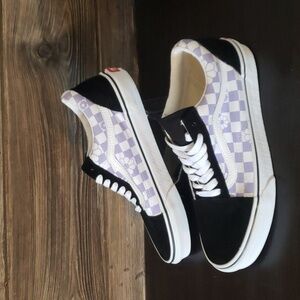 New Vans Old Skool Floral‎ Check Lavender Purple White Black Sneakers